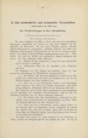 II. Das studentische und turnerische Vereinsleben - insbesondere von 1885-1910