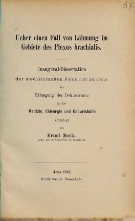 Ueber einen Fall von Lähmung im Gebiete des Plexus brachialis ...