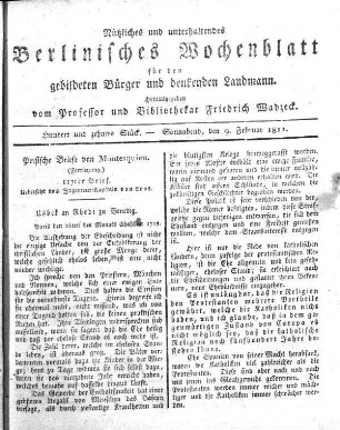 Hundert und zehntes Stueck, Sonnabend, den 9. Februar 1811.