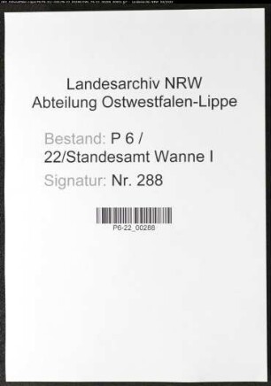 Sterberegister Standesamt Wanne-Eickel / Wanne I