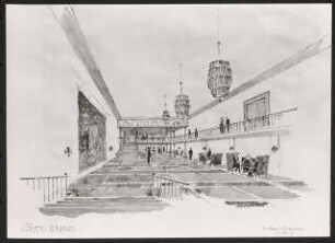 Nationaltheater, München Wiederaufbau: Perspektivische Innenansicht Foyer 2. Rang