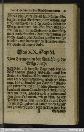 Das XX. Capitel. Von Ceremonien bey Auslösung der Erstgeburth