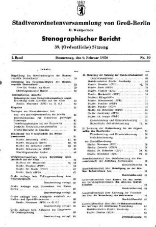 Nr. 39, 9. Februar 1950, Ordentliche Sitzung