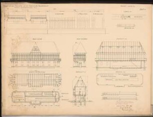 Umbau der Bahnhofsanlagen in A Schinkelwettbewerb 1907: Stellwerk auf der Südseite des Innenbahnhofs. Lageplan 1:500, Ansichten, Schnitte, Grundrisse 1:100, Schema der Sicherungsanlagen 1:20