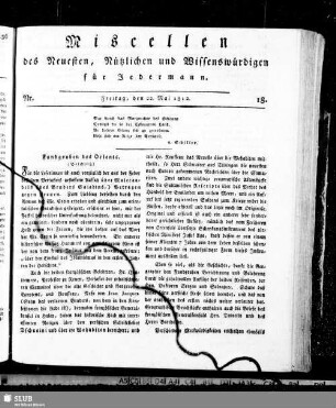 Miscellen des Neuesten, Nützlichen und Wissenswürdigen für Jedermann