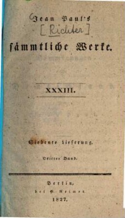 Jean Paul's sämmtliche Werke, 7,3 = 33. Dämmerungen für Deutschland
