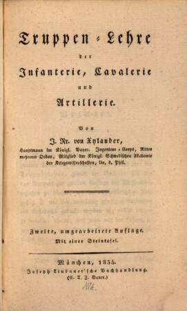 Lehrbuch der Taktik, 2. Truppen-Lehre der Infanterie, Cavalerie und Artillerie