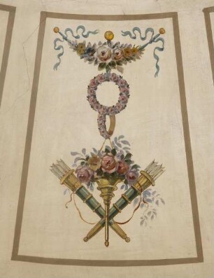 Spätklassizistische Deckenmalerei — Embleme der Liebe — Rosen und Köcher mit Pfeilen