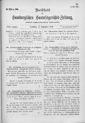 Beiblatt zur hamburgischen Handelsgerichts-Zeitung No. 25 u. 26. Dritter Jahrgang. Hamburg, 17. September 1870.
