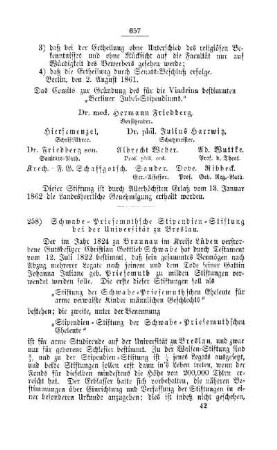 Schwabe-Priesemuthsche Stipendien-Stiftung bei der Universität zu Breslau : [II. Akademien und Universitäten]