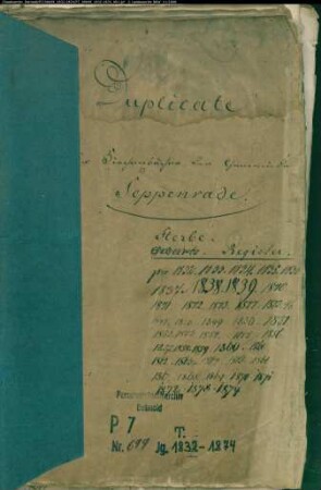 Kirchenbuchduplikate der Katholischen Gemeinde Seppenrade (Todesfälle 1832-1874). (Gemeinde: Seppenrade, Katholische Gemeinde)