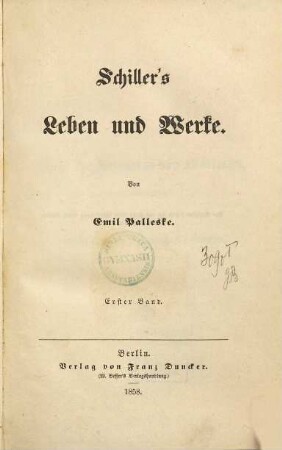 Schiller's Leben und Werke, 1