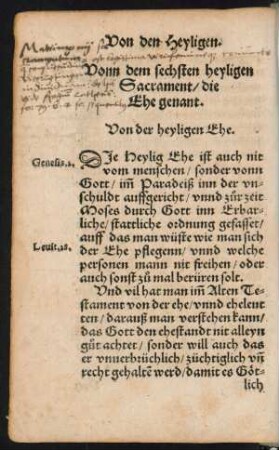 Vonn dem sechsten heyligen Sacrament/ die Ehe genant.