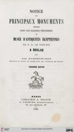 Notice des principaux monuments du Musée d'Antiquités Egyptiennes à Boulaq