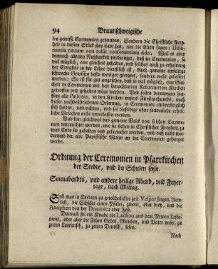 Ordnung der Ceremonien in Pfarrkirchen der Stedte, und da Schulen seyn.