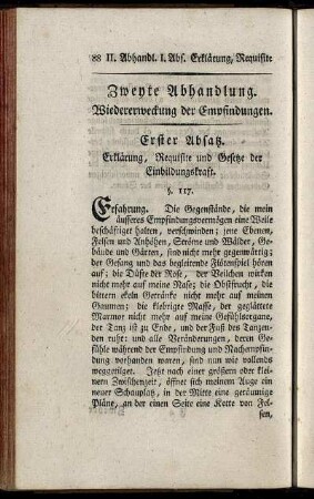 Zweyte Abhandlung. Wiedererweckung der Empfindungen.