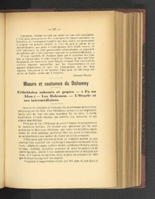 Moeurs et coutoumes du Dahomey.