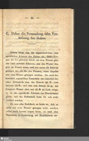 C. Ueber die Versendung oder Verflössung des Holzes