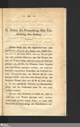 C. Ueber die Versendung oder Verflössung des Holzes