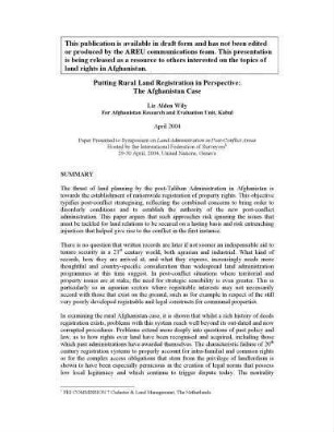 Putting rural land registration in perspective : the Afghanistan case