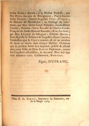 Extrait Des Registres Du Parlement : Du 19 Mars 1763.