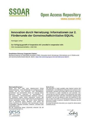 Innovation durch Vernetzung: Informationen zur 2. Förderrunde der Gemeinschaftsinitiative EQUAL