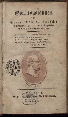Sonntagslaunen des Herrn Tobias Lausche Gastwirths zum blauen Engelein an der Schwäbischen Grenze