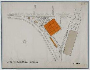 Verkehrsmuseum (nicht realisiert) – Variante I: Lageplan. Berlin-Charlottenburg, Wandalenallee/Jafféstraße