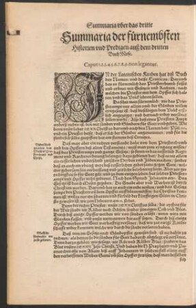 Summaria der fürnembsten Historien und Predigen auß dem dritten Buch Mose.