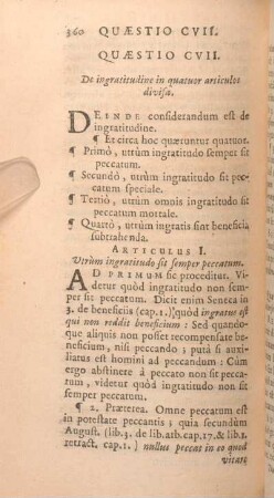 Quaestio CVII. D eingratitudine in quatuor articulos divisa.