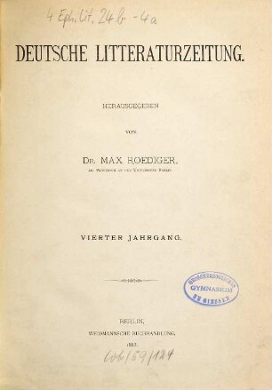 Deutsche Literaturzeitung für Kritik der internationalen Wissenschaft, 4. 1883, [a]