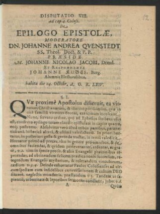 Disputationes Exegeticae, In Epistolam S. Pauli ad Colossenses