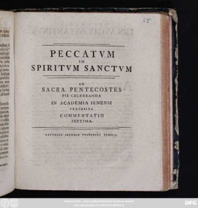 7: Peccatvm In Spiritvm Sanctvm : Ad Sacra Pentecostes Pie Celebranda In Academia Ienensi Proposita Commentatio ...