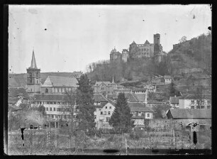 Blick auf Stiftskirche, Burg und Tauberpartie rechts der Tauber Richtung Hofhaltung