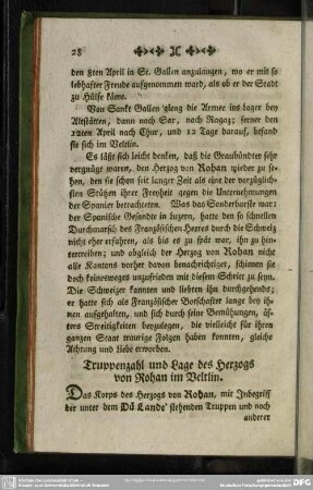 Truppenzahl und Lage des Herzogs von Rohan in Veltlin