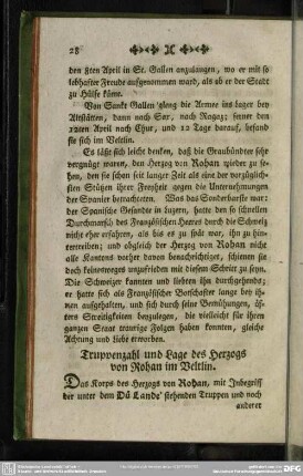 Truppenzahl und Lage des Herzogs von Rohan in Veltlin