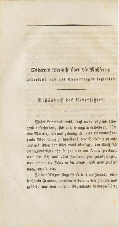 Diderots Versuch über die Mahlerey.
