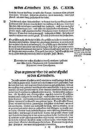 Das argument uber die ander Epistel zu den Corinthern