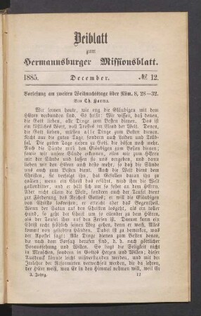 Beiblatt. N° 12. December. 1885