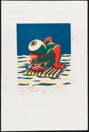Farblinolschnitt des Künstlers Artur Märchen, Titel: Wassermann