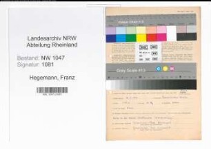 Entnazifizierung Franz Hegemann , geb. 30.08.1892 (Postbeamter)