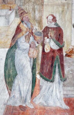 Legende des heiligen Laurentius — Der heilige Laurentius empfängt von Papst Sixtus II. das Kirchenvermögen