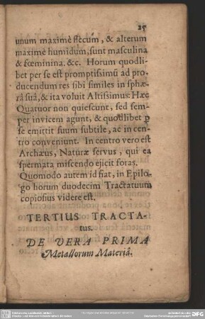 Tertius Tractatus. De Vera Prima Metallorum Materiâ