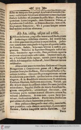 Ab An. 1684. usque ad 1686