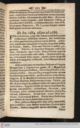 Ab An. 1684. usque ad 1686