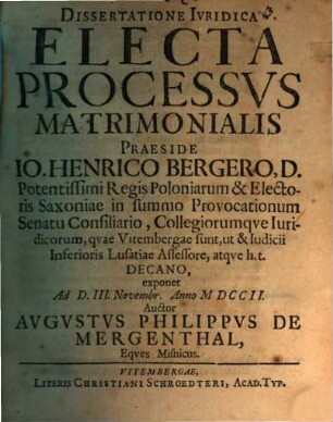 Dissertatione iur. electa processus matrimonialis