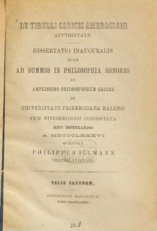 De Tibulli codicis Ambrosiani auctoritate ...