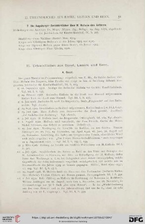 II. Urkundliches aus Basel, Luzern und Bern