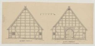 Bökebom bei Klein Reken (Kreis Borken): Kötter Heilken. Haupthaus (Grundriss, Nordostansicht, Nordwestansicht, Schnitte)