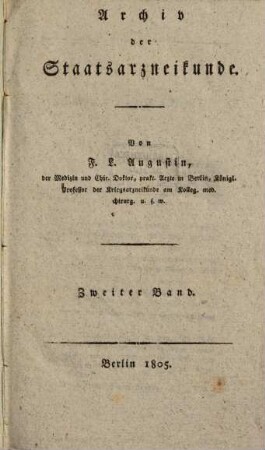 Archiv der Staatsarzneikunde. 2. 1805